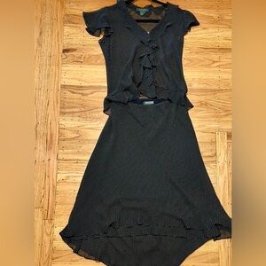 [NWOT] Ralph Lauren Black with Polka Dots Asymmetrical High-Low 3 Piece Set
